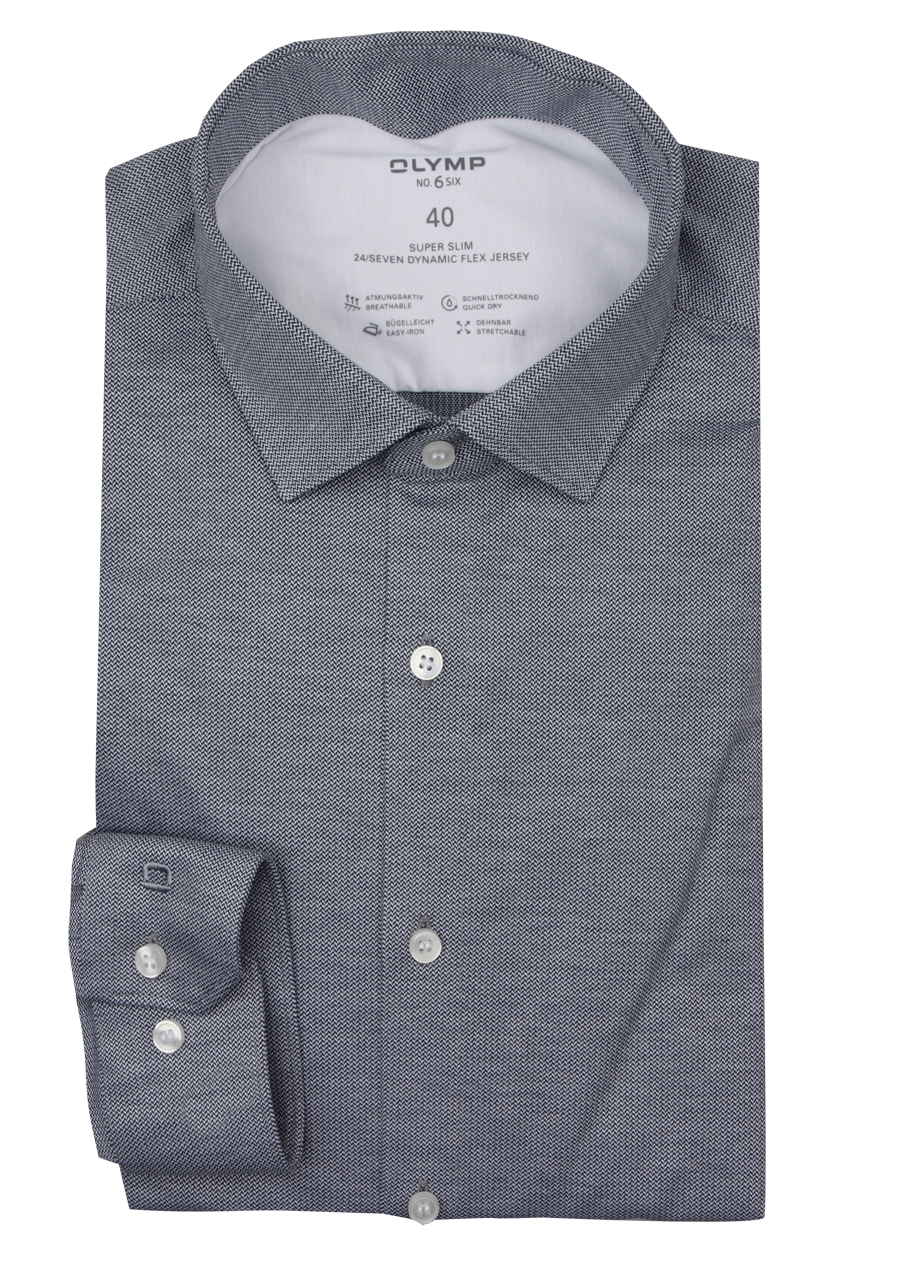 Produktbild fr 'OLYMP No. Six 24/Seven super slim Hemd extra langer Arm Jersey Muster dunkelblau'