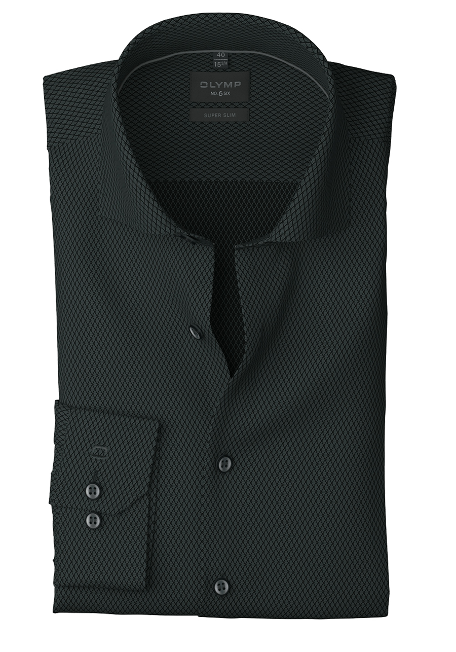 Produktbild f�r 'OLYMP No. Six super slim Hemd Langarm Haifischkragen Muster schwarz'
