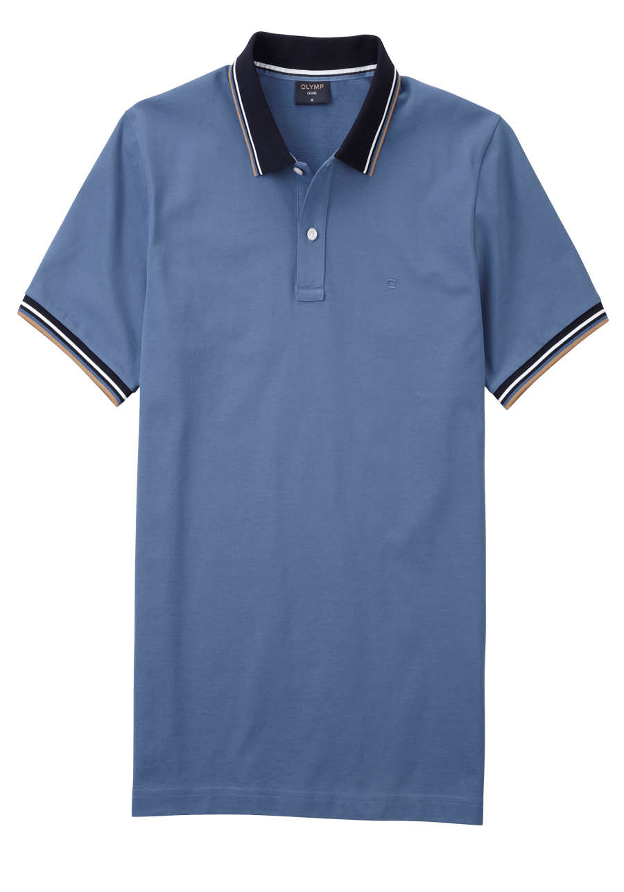 Produktbild fr 'OLYMP Regular Fit Polo Halbarm geknpfter Polokragen Baumwolle Pique rauchblau'