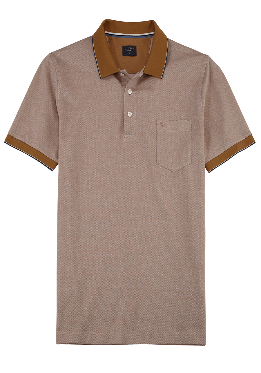 Produktbild fr 'OLYMP Regular Fit Polo Halbarm geknpfter Polokragen Baumwolle hellbraun'