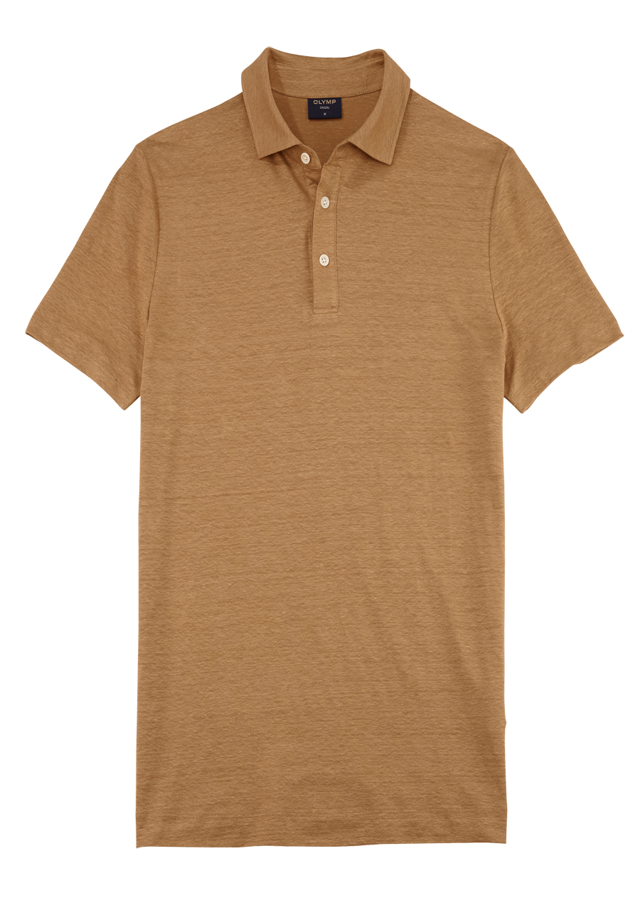 Produktbild fr 'OLYMP Regular Fit Polo Halbarm geknpfter Polokragen Leinen Stretch hellbraun'