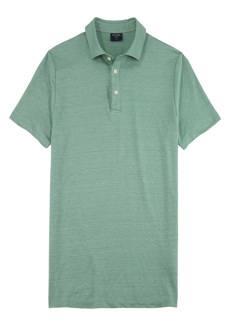 Produktbild fr 'OLYMP Regular Fit Polo Halbarm geknpfter Polokragen Leinen Stretch mint'