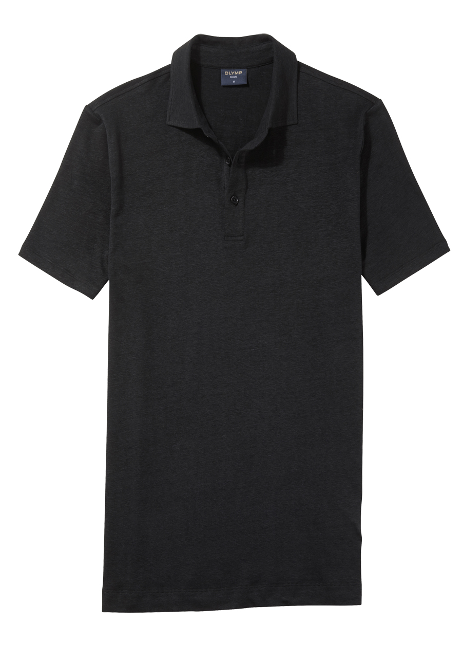 Produktbild fr 'OLYMP Regular Fit Polo Halbarm geknpfter Polokragen Leinen Stretch schwarz'