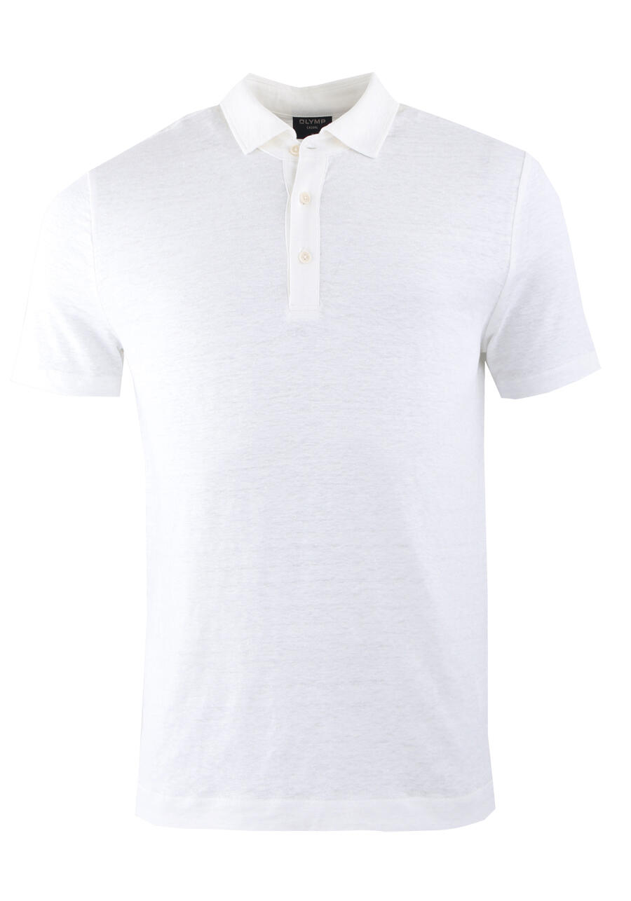 Produktbild fr 'OLYMP Regular Fit Polo Halbarm geknpfter Polokragen Leinen Stretch wei'