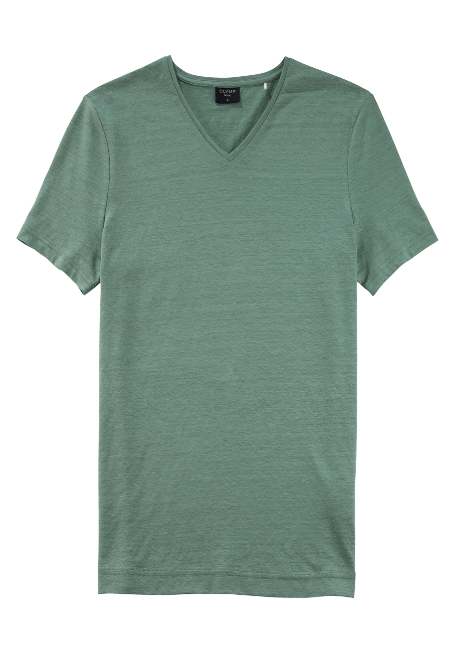 Produktbild fr 'OLYMP Regular Fit T-Shirt Halbarm geknpfter V-Ausschnitt Leinenmix mint'
