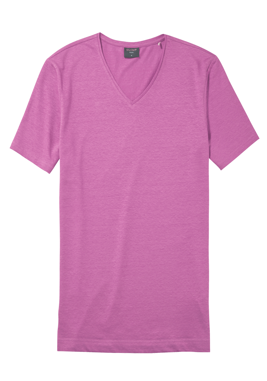 Produktbild fr 'OLYMP Regular Fit T-Shirt Halbarm geknpfter V-Ausschnitt Leinenmix rosa'