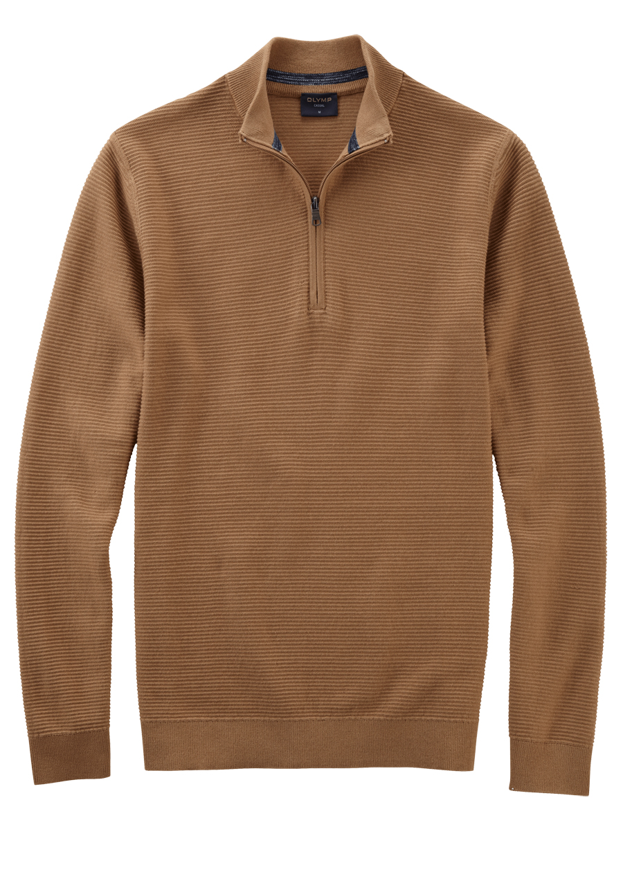 Produktbild fr 'OLYMP regular fit Troyer Langarm Stehkragen Zipper hellbraun'