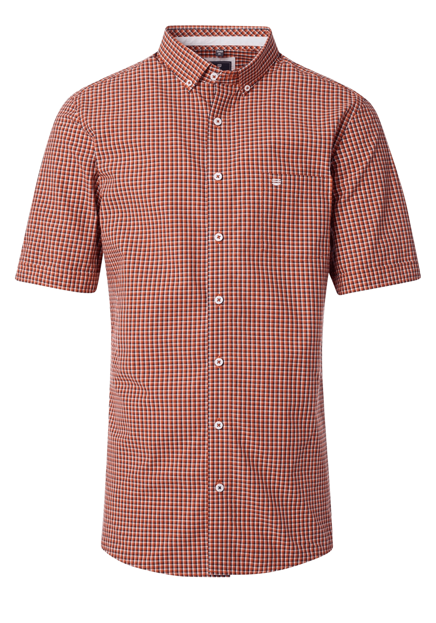 Produktbild fr 'REDMOND Casual Comfort Fit Hemd Halbarm Karo orange'