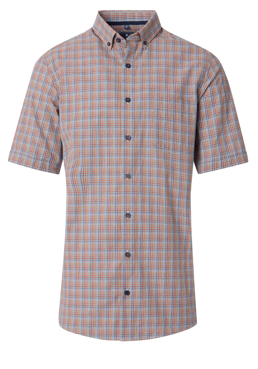 Produktbild fr 'REDMOND Casual Comfort Fit Hemd Halbarm Karo orange'