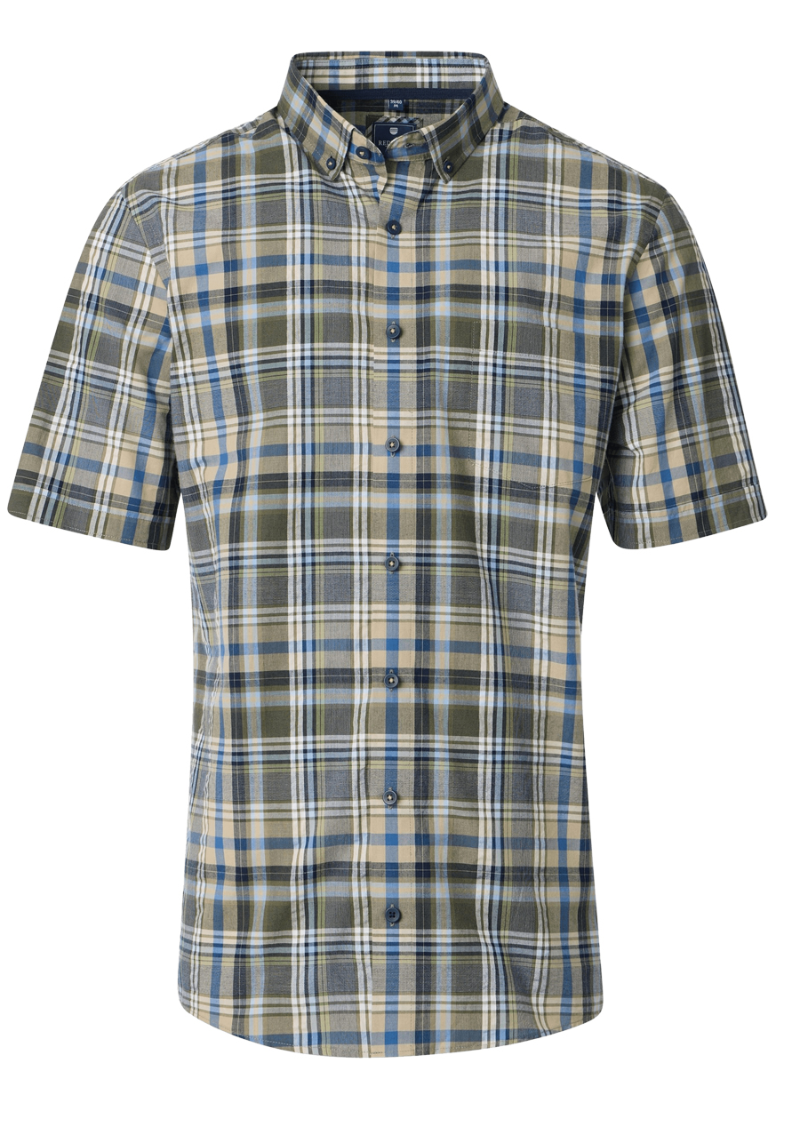 Produktbild fr 'REDMOND Casual Comfort Fit Hemd Halbarm Multikaro grn'