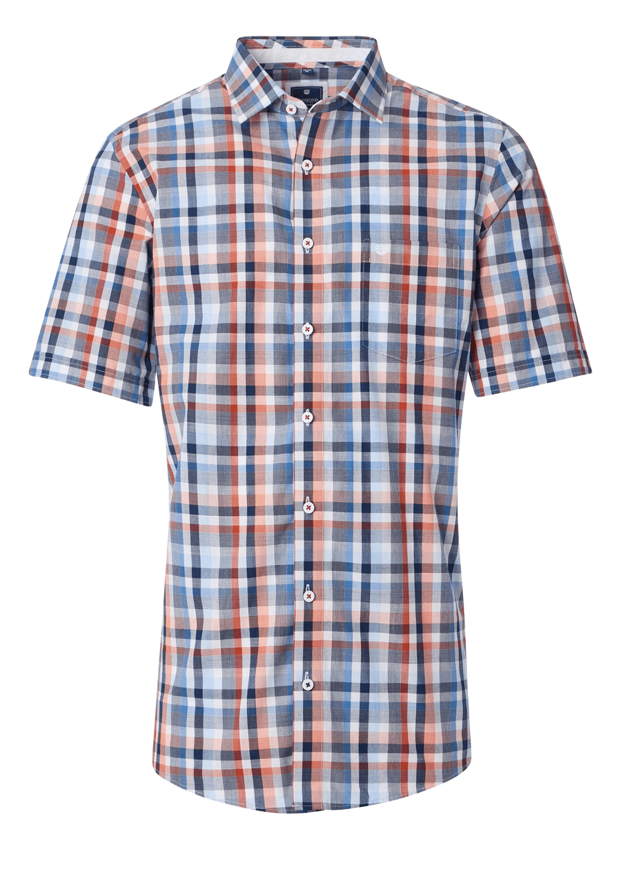 Produktbild fr 'REDMOND Casual Comfort Fit Hemd Halbarm Multikaro orange'