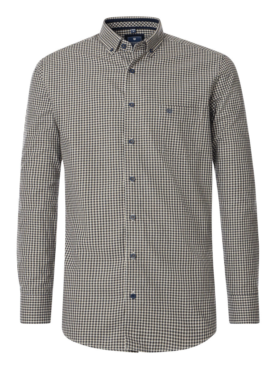 Produktbild fr 'REDMOND Casual Comfort Fit Hemd Langarm Button Down Kragen Flanell Karo braun'