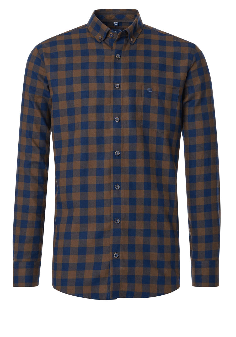 Produktbild fr 'REDMOND Casual Comfort Fit Hemd Langarm Button Down Kragen Flanell Karo braun'