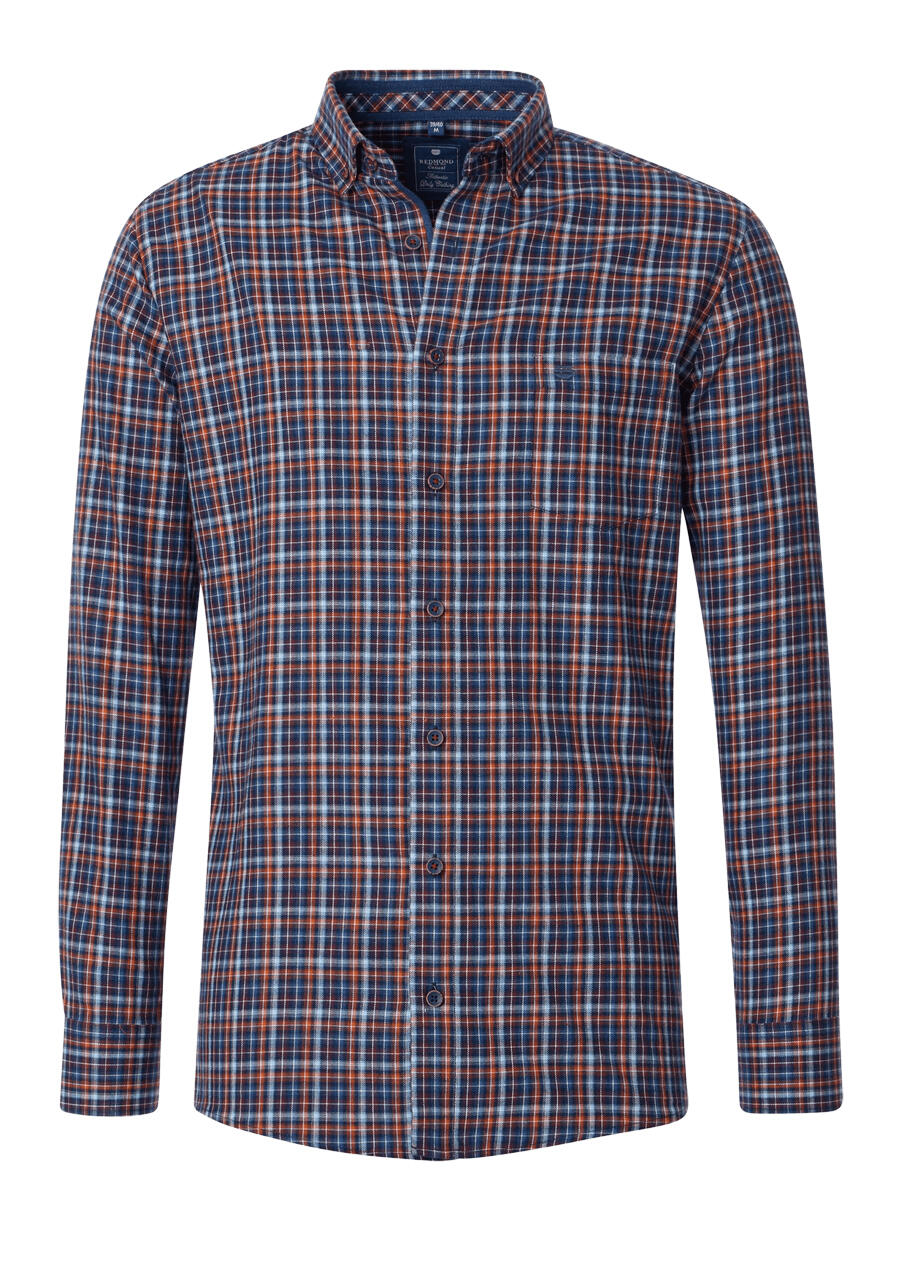 Produktbild fr 'REDMOND Casual Comfort Fit Hemd Langarm Button Down Kragen Flanell Karo braun'