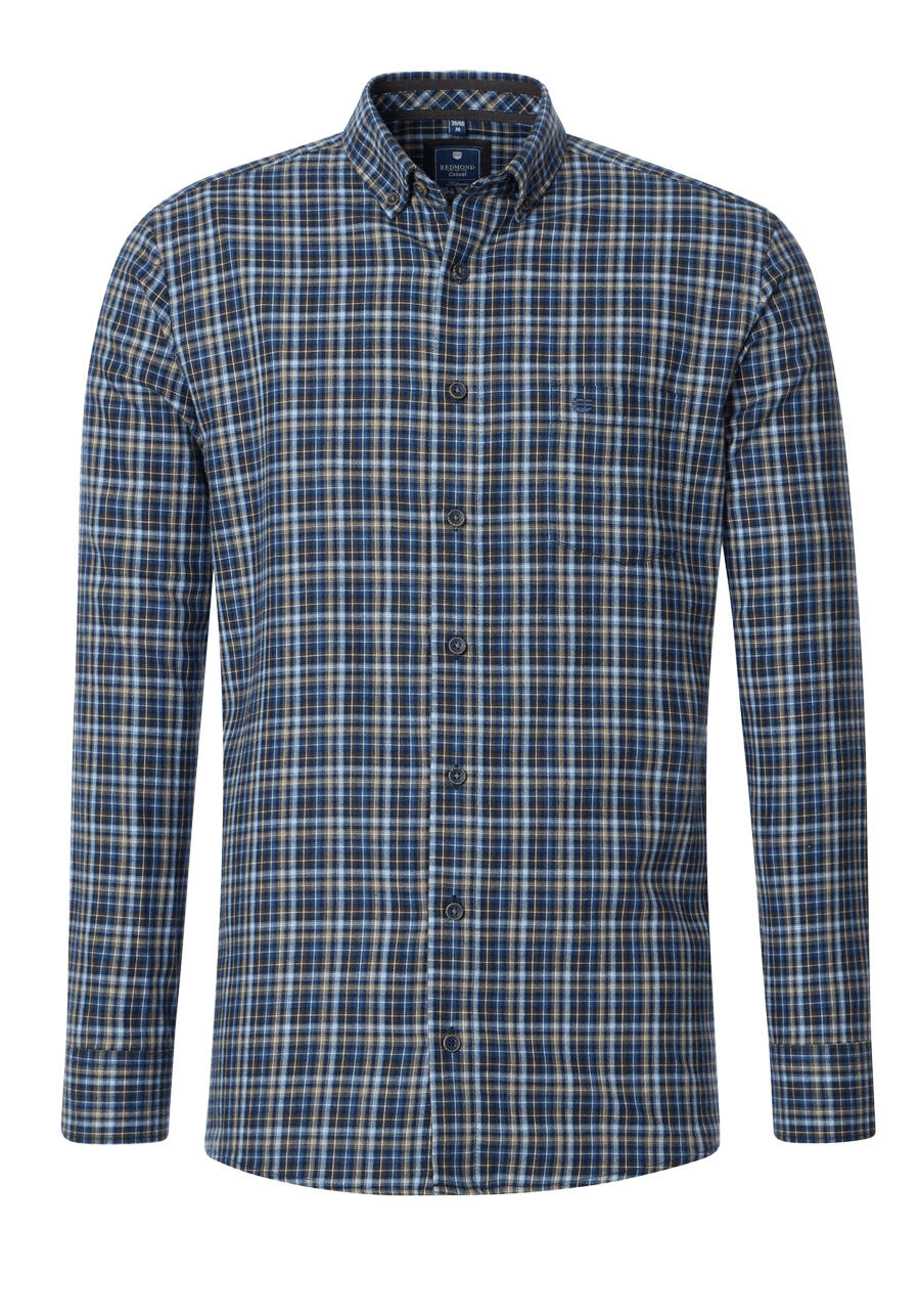 Produktbild fr 'REDMOND Casual Comfort Fit Hemd Langarm Button Down Kragen Flanell Karo braun'