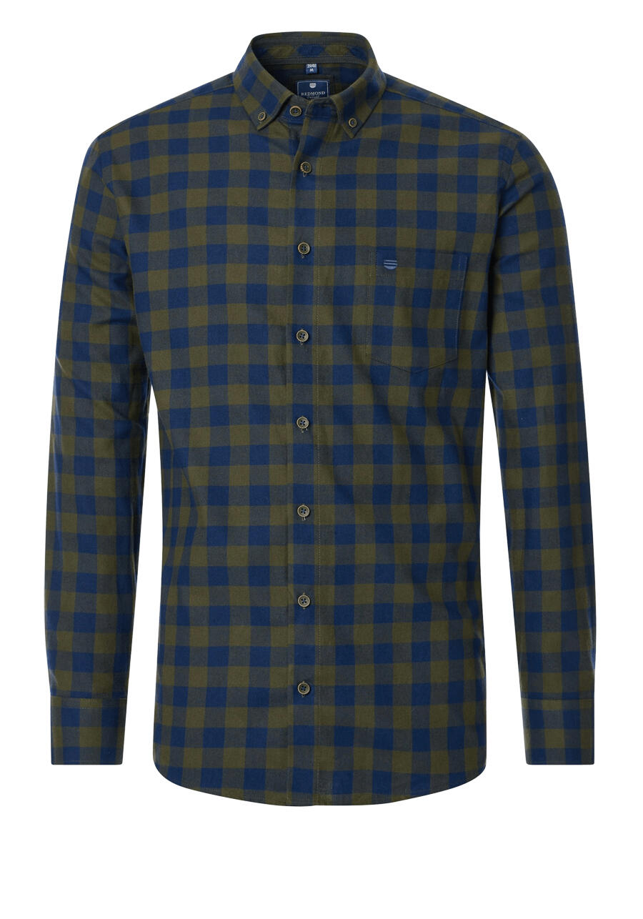 Produktbild fr 'REDMOND Casual Comfort Fit Hemd Langarm Button Down Kragen Flanell Karo grn'