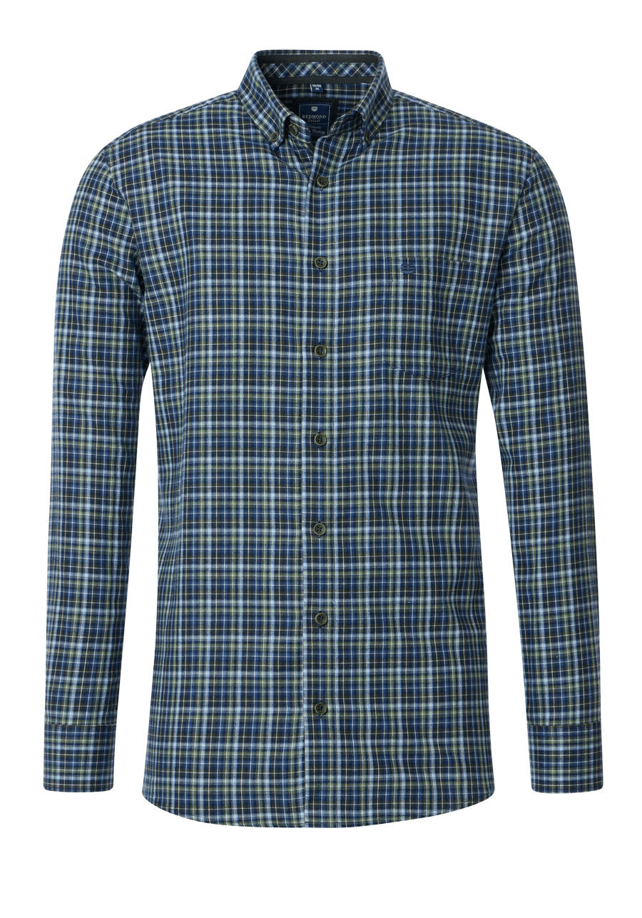 Produktbild fr 'REDMOND Casual Comfort Fit Hemd Langarm Button Down Kragen Flanell Karo grn'