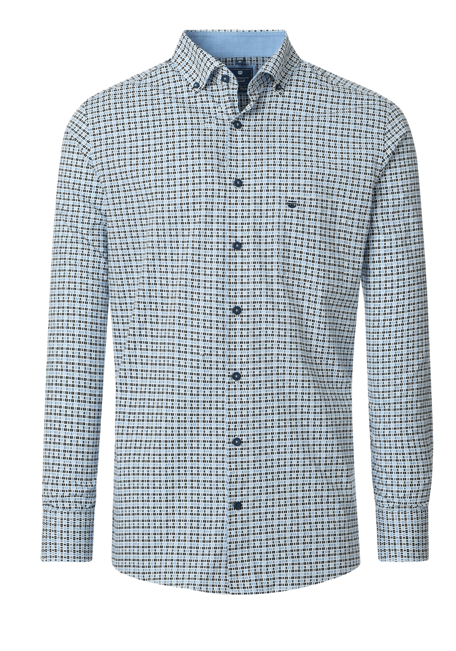 Produktbild f�r 'REDMOND Casual Comfort Fit Hemd Langarm Button Down Kragen Muster blau'