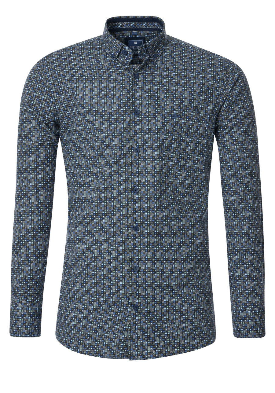 Produktbild fr 'REDMOND Casual Comfort Fit Hemd Langarm Button Down Kragen Muster blau'
