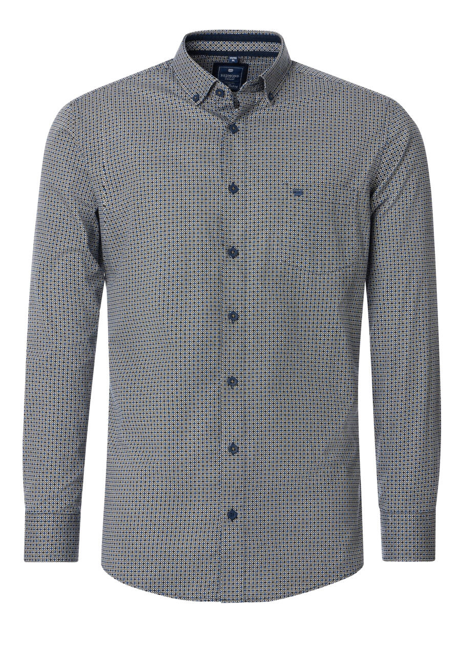 Produktbild fr 'REDMOND Casual Comfort Fit Hemd Langarm Button Down Kragen Muster braun'