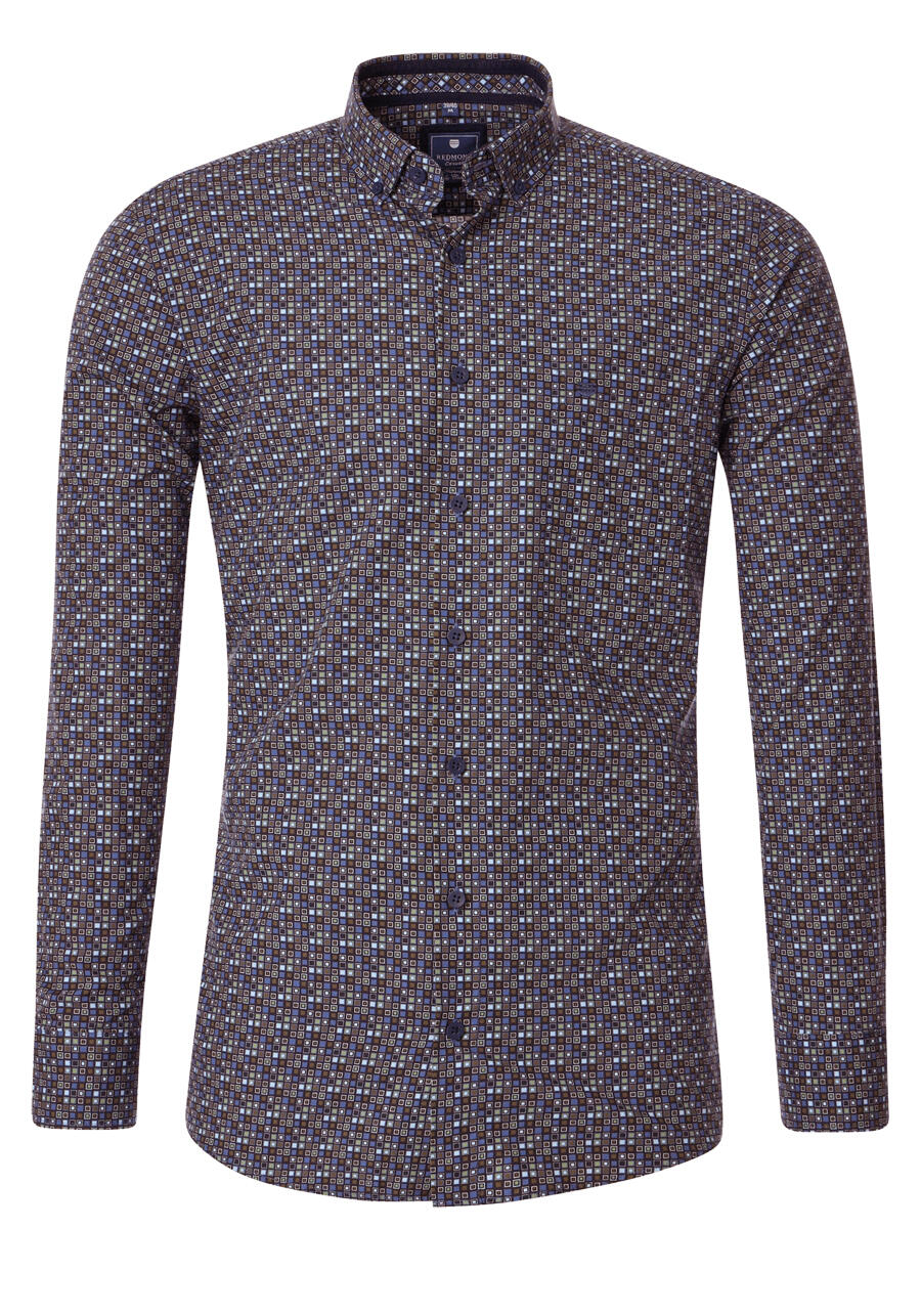 Produktbild fr 'REDMOND Casual Comfort Fit Hemd Langarm Button Down Kragen Muster dunkelblau'