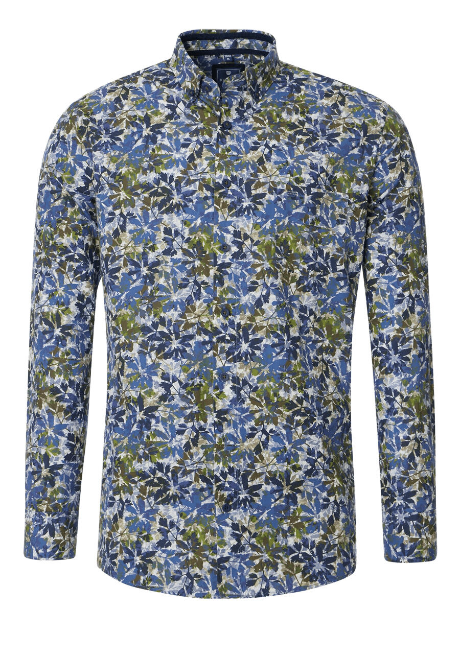 Produktbild fr 'REDMOND Casual Comfort Fit Hemd Langarm Button Down Kragen Muster grn'