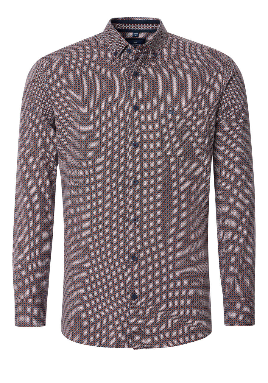 Produktbild fr 'REDMOND Casual Comfort Fit Hemd Langarm Button Down Kragen Muster rot'