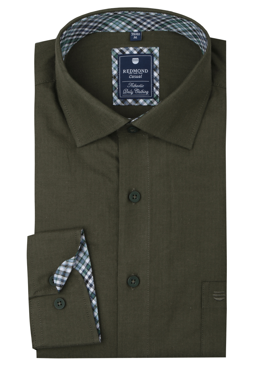 Produktbild f�r 'REDMOND Casual Comfort Fit Hemd Langarm New Kent Kragen Fischgrat oliv'