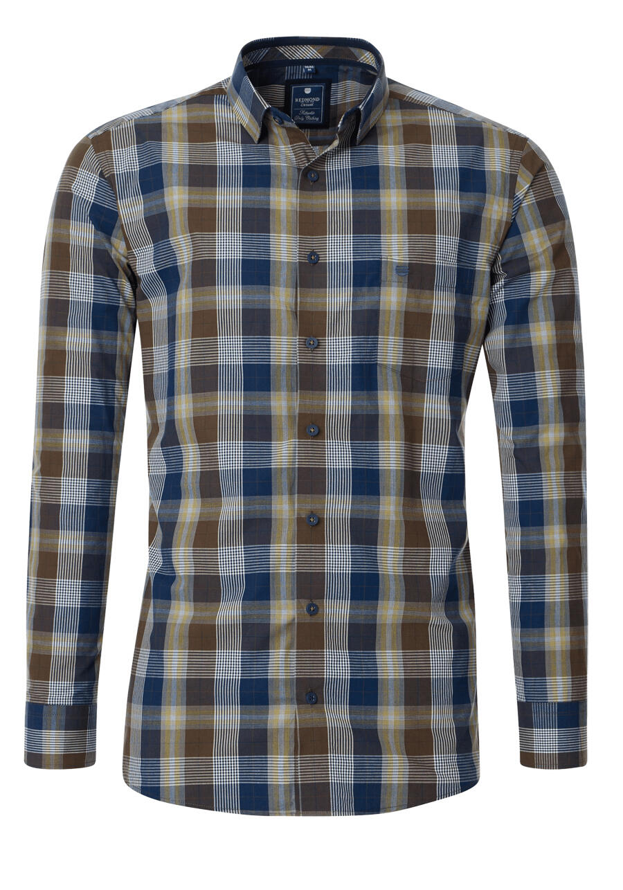 Produktbild fr 'REDMOND Casual Comfort Fit Hemd Langarm New Kent Kragen Karo braun'