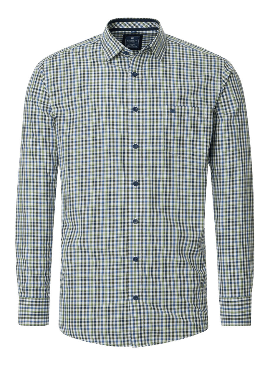 Produktbild fr 'REDMOND Casual Comfort Fit Hemd Langarm New Kent Kragen Karo grn'