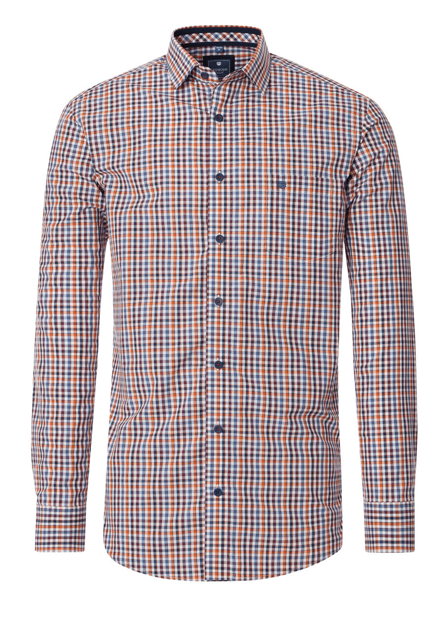 Produktbild fr 'REDMOND Casual Comfort Fit Hemd Langarm New Kent Kragen Karo orange'