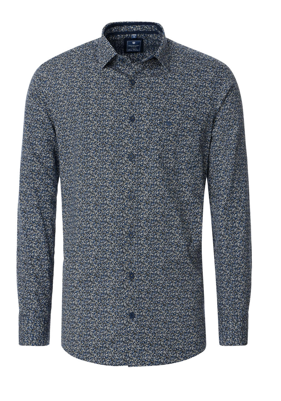 Produktbild fr 'REDMOND Casual Comfort Fit Hemd Langarm New Kent Kragen Muster blau'