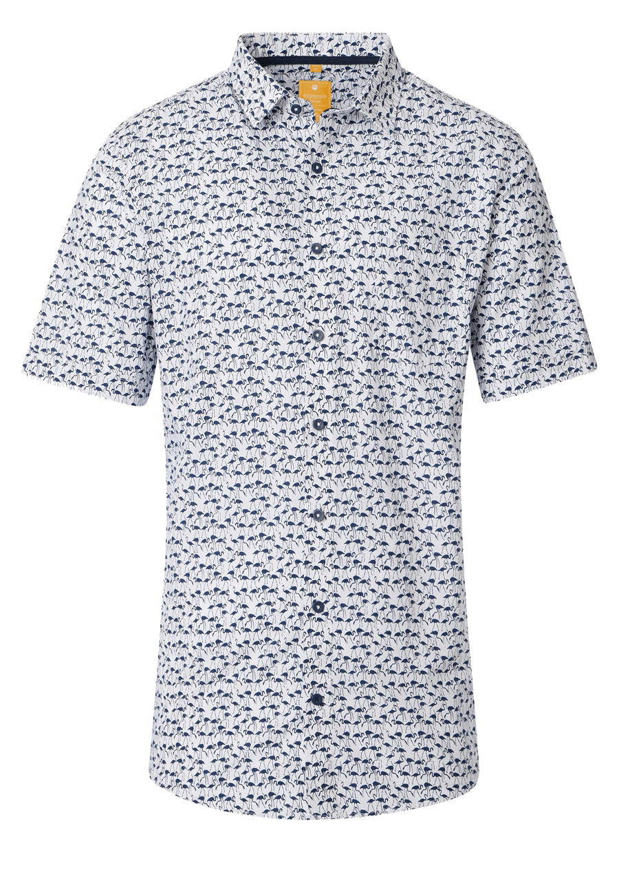 Produktbild fr 'REDMOND Casual Modern Fit Hemd Halbarm Flamingomuster wei'