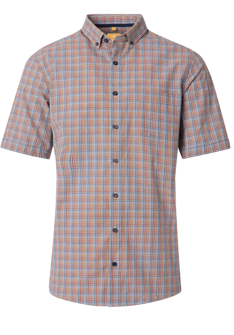 Produktbild fr 'REDMOND Casual Modern Fit Hemd Halbarm Karo orange'