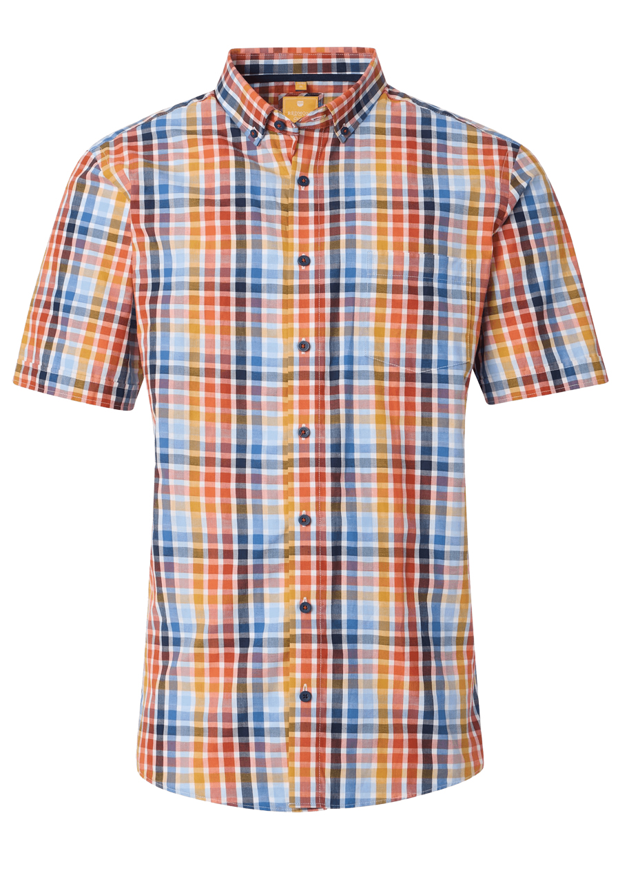 Produktbild fr 'REDMOND Casual Modern Fit Hemd Halbarm Multikaro orange'