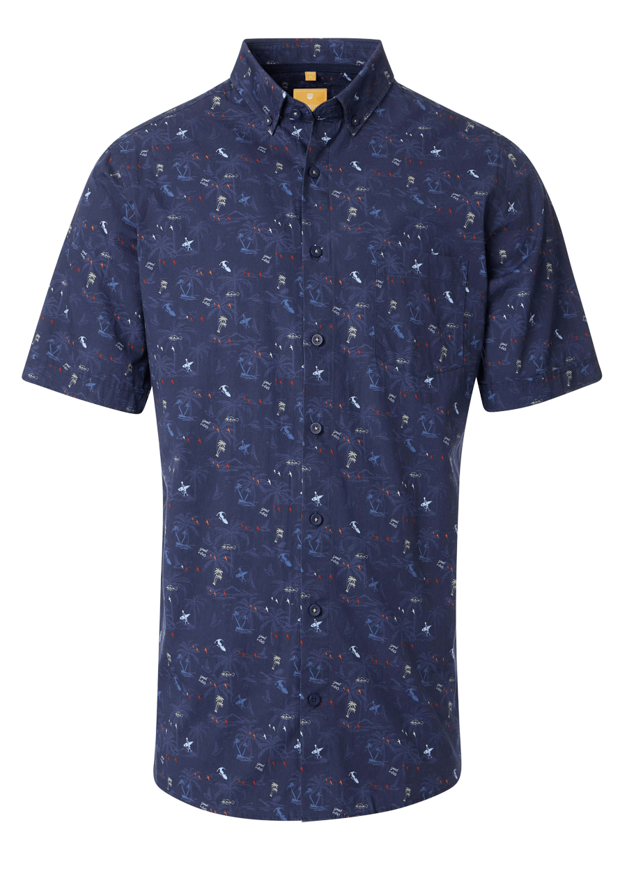 Produktbild fr 'REDMOND Casual Modern Fit Hemd Halbarm Muster blau'