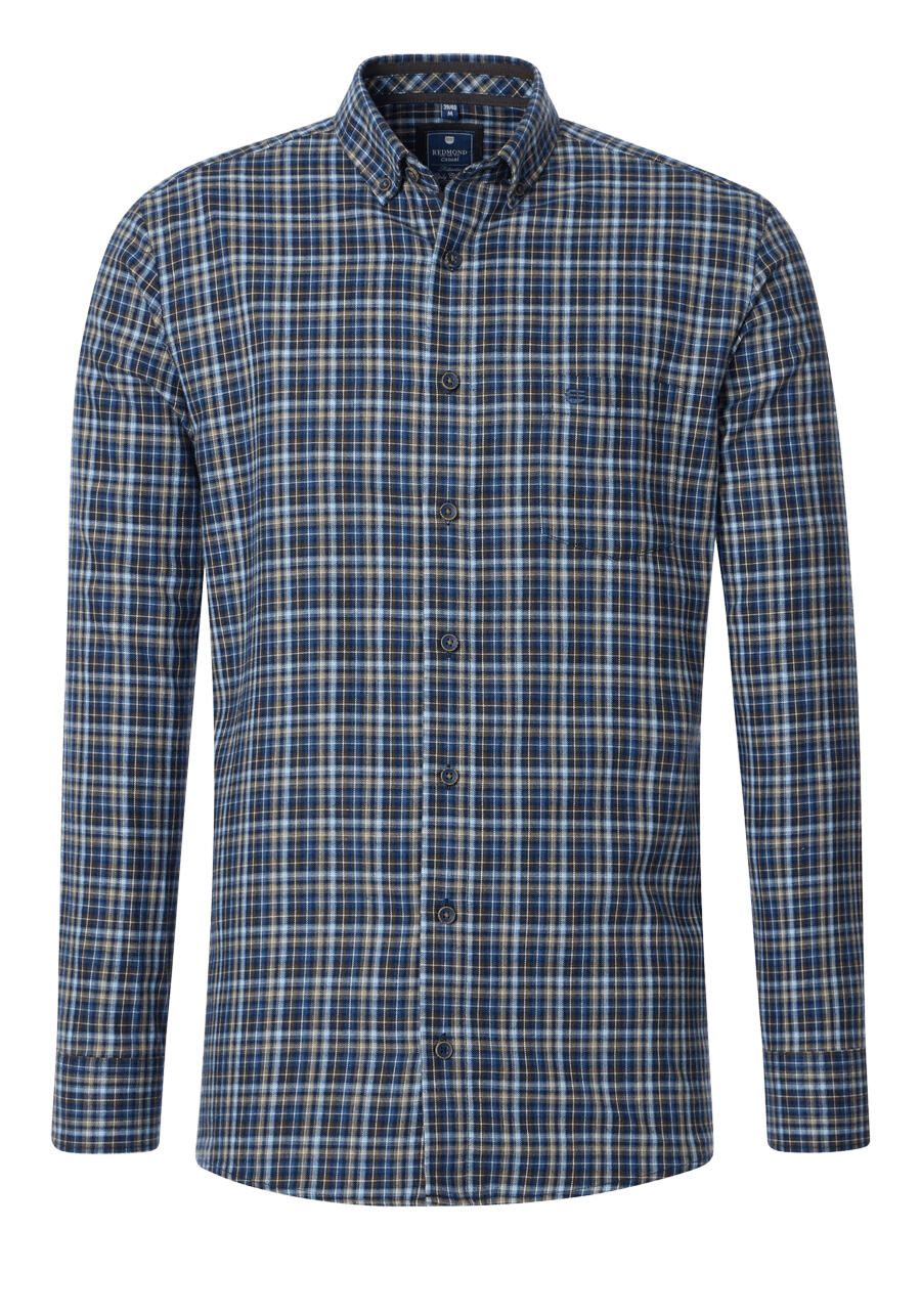 Produktbild fr 'REDMOND Casual Modern Fit Hemd Langarm Button Down Kragen Flanell Karo braun'