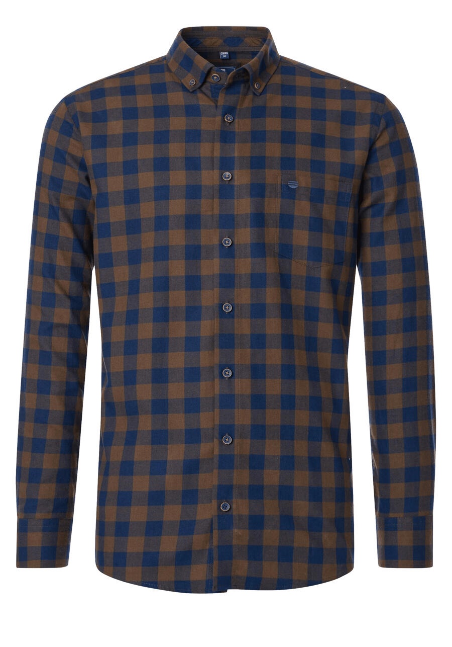 Produktbild fr 'REDMOND Casual Modern Fit Hemd Langarm Button Down Kragen Flanell Karo braun'