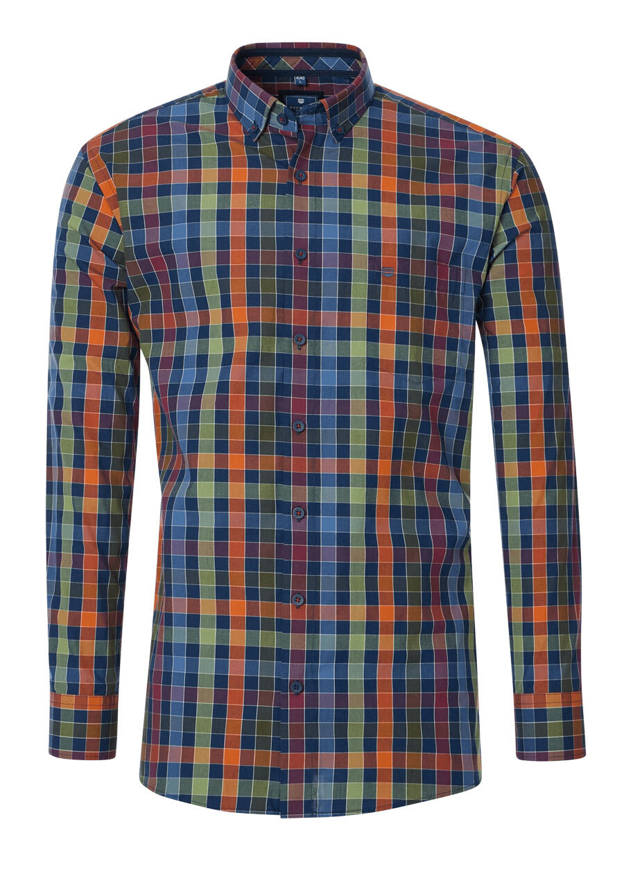 Produktbild fr 'REDMOND Casual Modern Fit Hemd Langarm Button Down Kragen Karo blau'