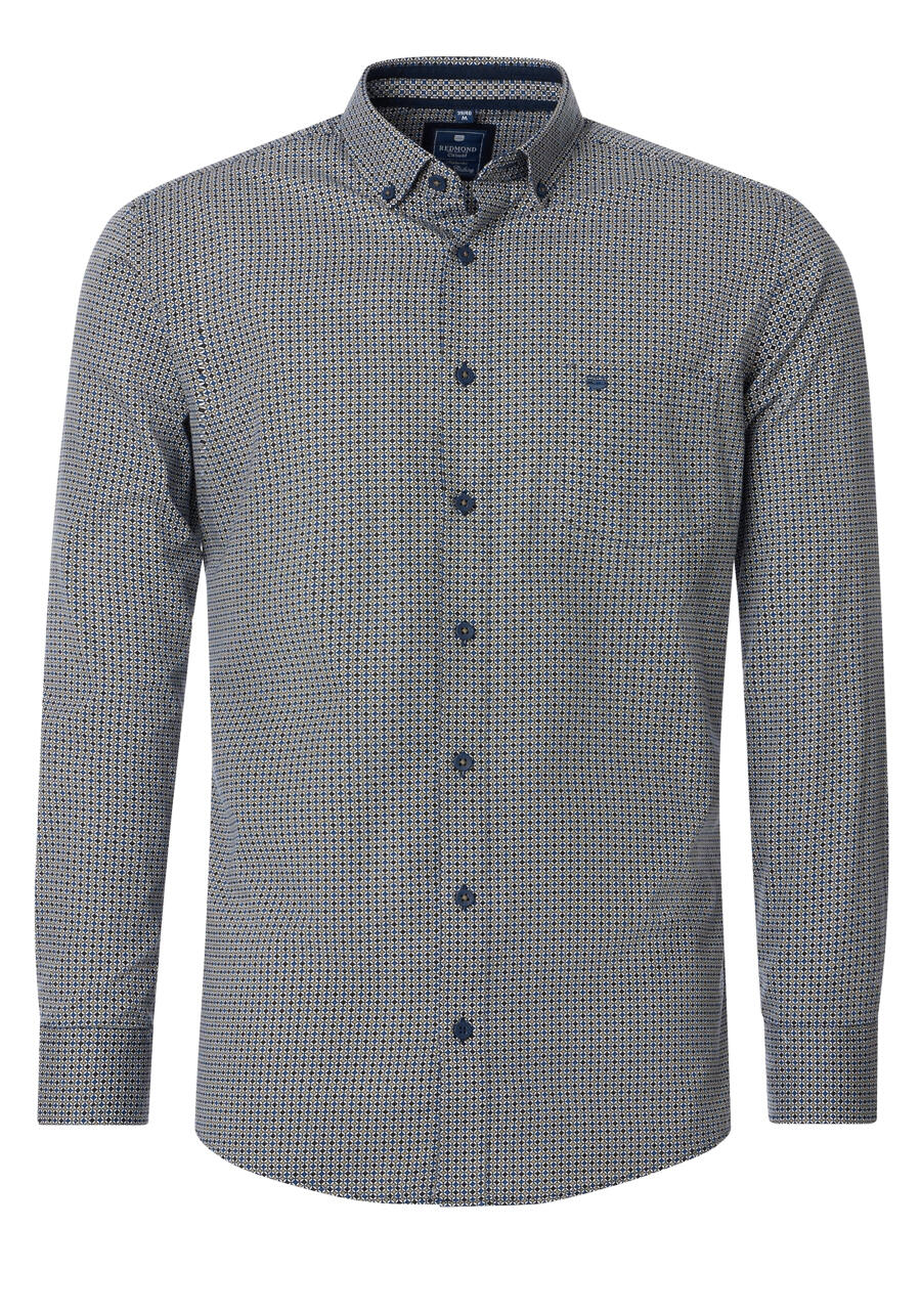 Produktbild fr 'REDMOND Casual Modern Fit Hemd Langarm Button Down Kragen Muster braun'