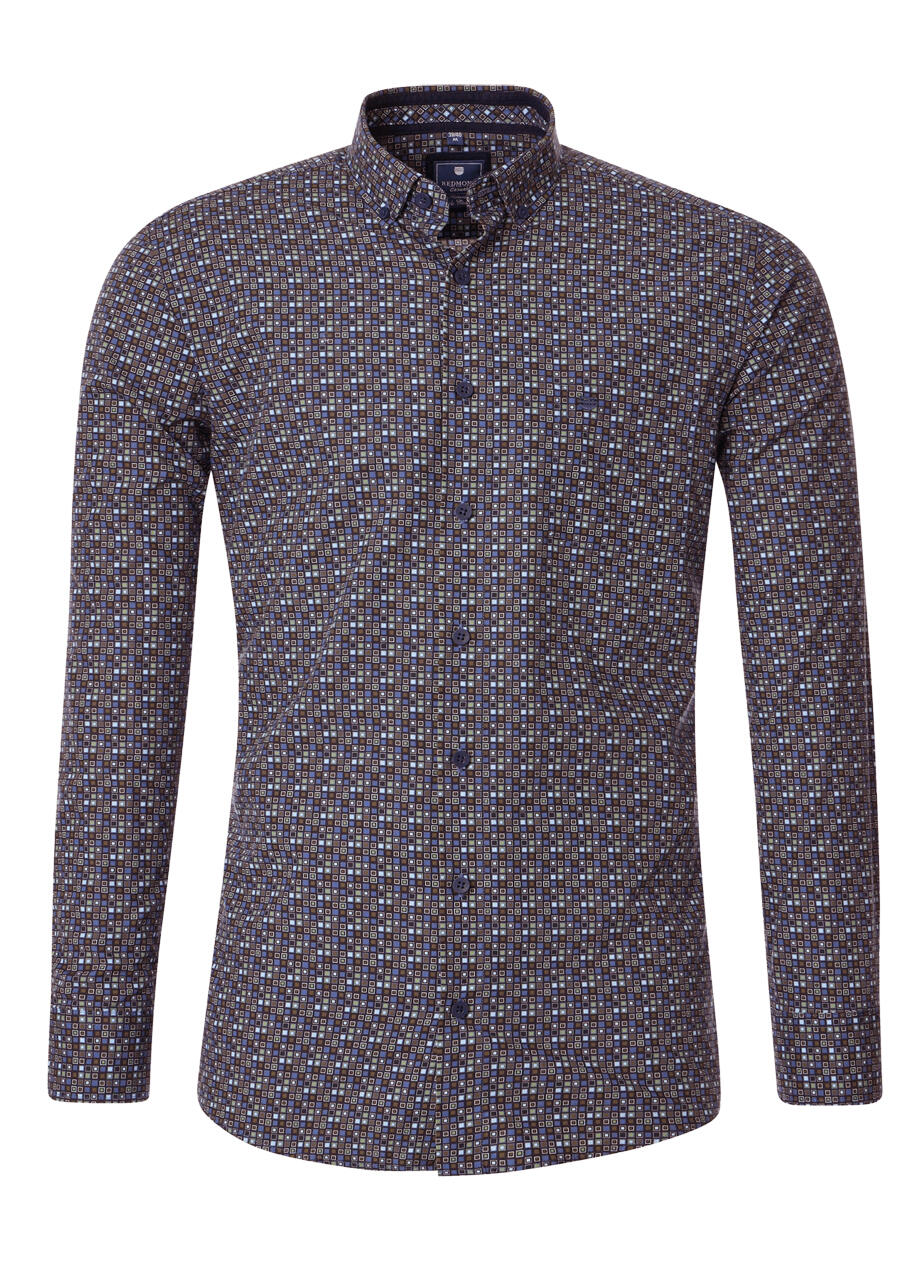 Produktbild fr 'REDMOND Casual Modern Fit Hemd Langarm Button Down Kragen Muster dunkelblau'