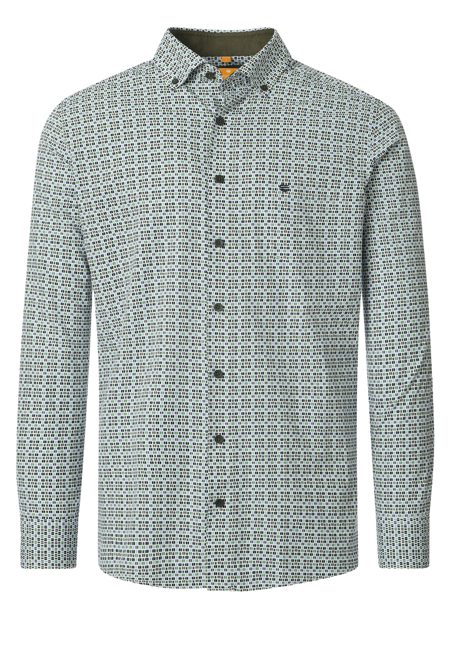 Produktbild f�r 'REDMOND Casual Modern Fit Hemd Langarm Button Down Kragen Muster gr�n'