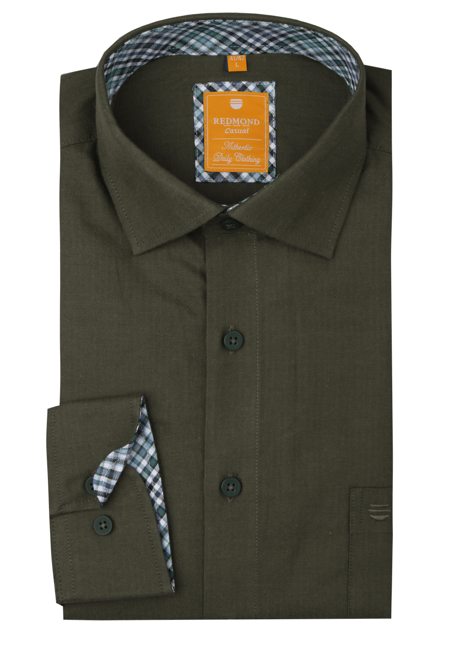 Produktbild f�r 'REDMOND Casual Modern Fit Hemd Langarm New Kent Kragen Fischgrat oliv'