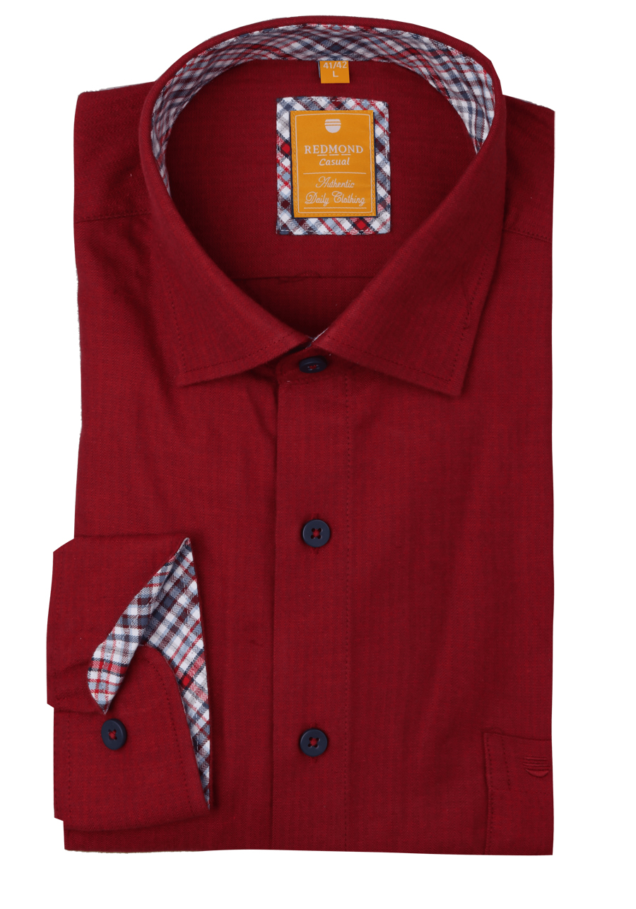 Produktbild f�r 'REDMOND Casual Modern Fit Hemd Langarm New Kent Kragen Fischgrat rot'