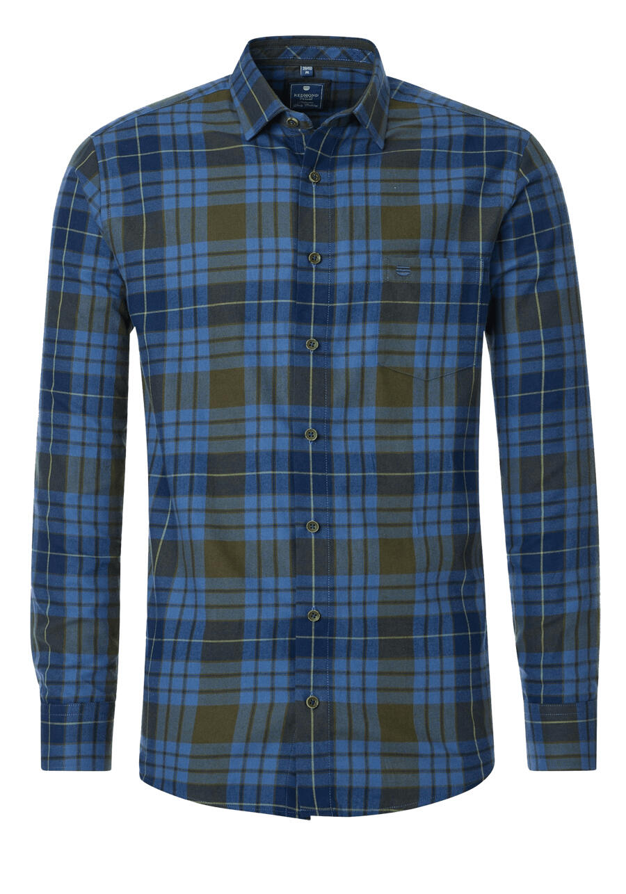 Produktbild fr 'REDMOND Casual Modern Fit Hemd Langarm New Kent Kragen Flanell Karo grn'