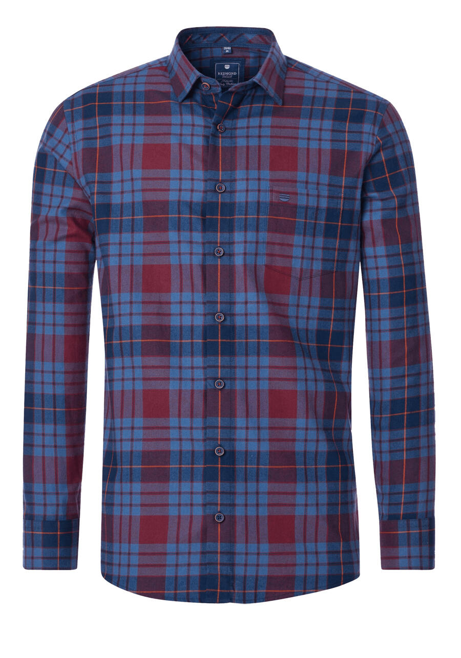 Produktbild fr 'REDMOND Casual Modern Fit Hemd Langarm New Kent Kragen Flanell Karo rot'