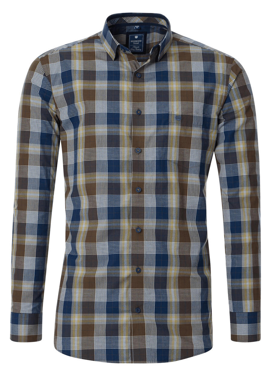 Produktbild fr 'REDMOND Casual Modern Fit Hemd Langarm New Kent Kragen Karo braun'