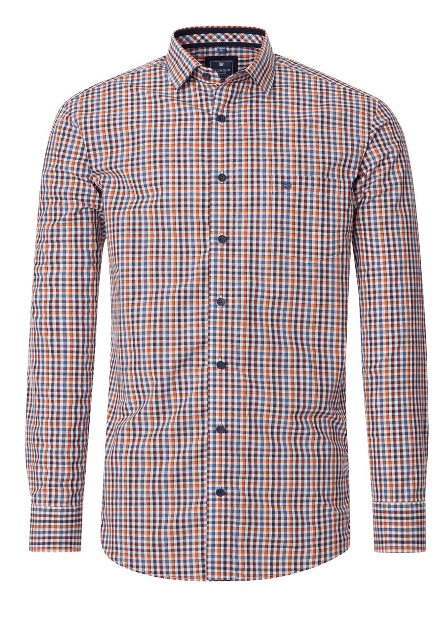Produktbild fr 'REDMOND Casual Modern Fit Hemd Langarm New Kent Kragen Karo orange'