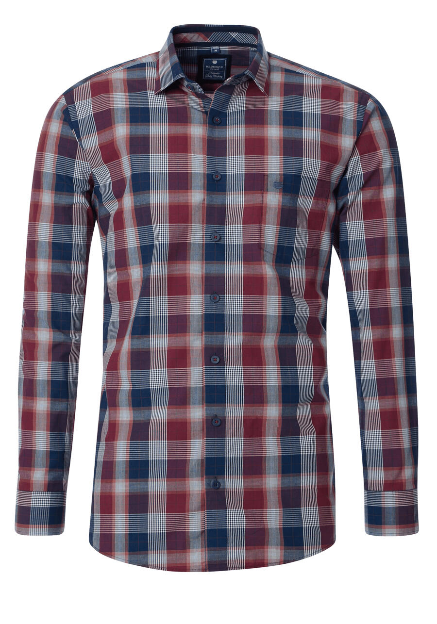 Produktbild fr 'REDMOND Casual Modern Fit Hemd Langarm New Kent Kragen Karo rot'