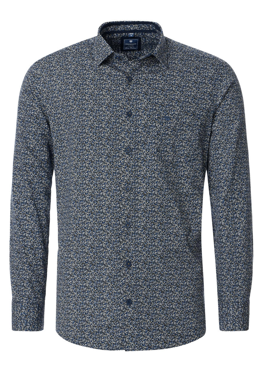 Produktbild fr 'REDMOND Casual Modern Fit Hemd Langarm New Kent Kragen Muster blau'